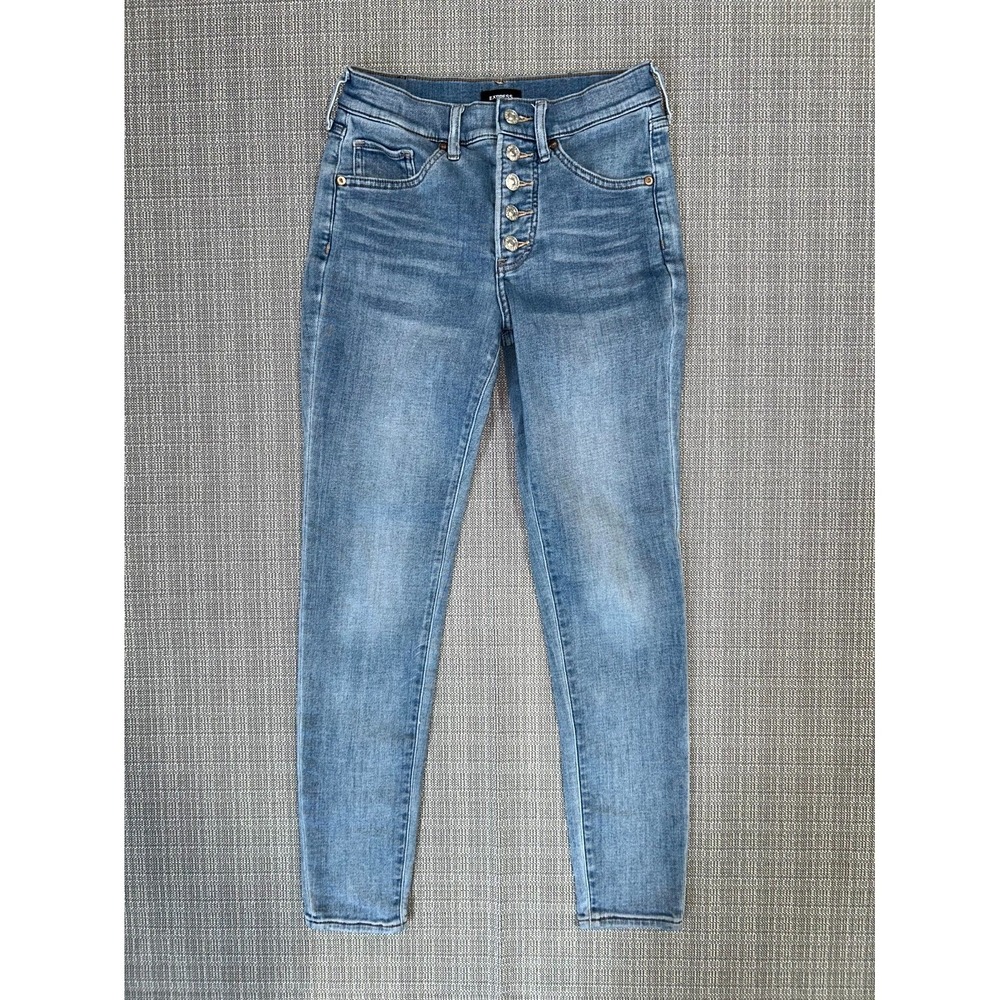 Express Jeans Womens 00R Blue‎ Denim Mid Rise Button Fly Rise Skinny Leg Outdoor